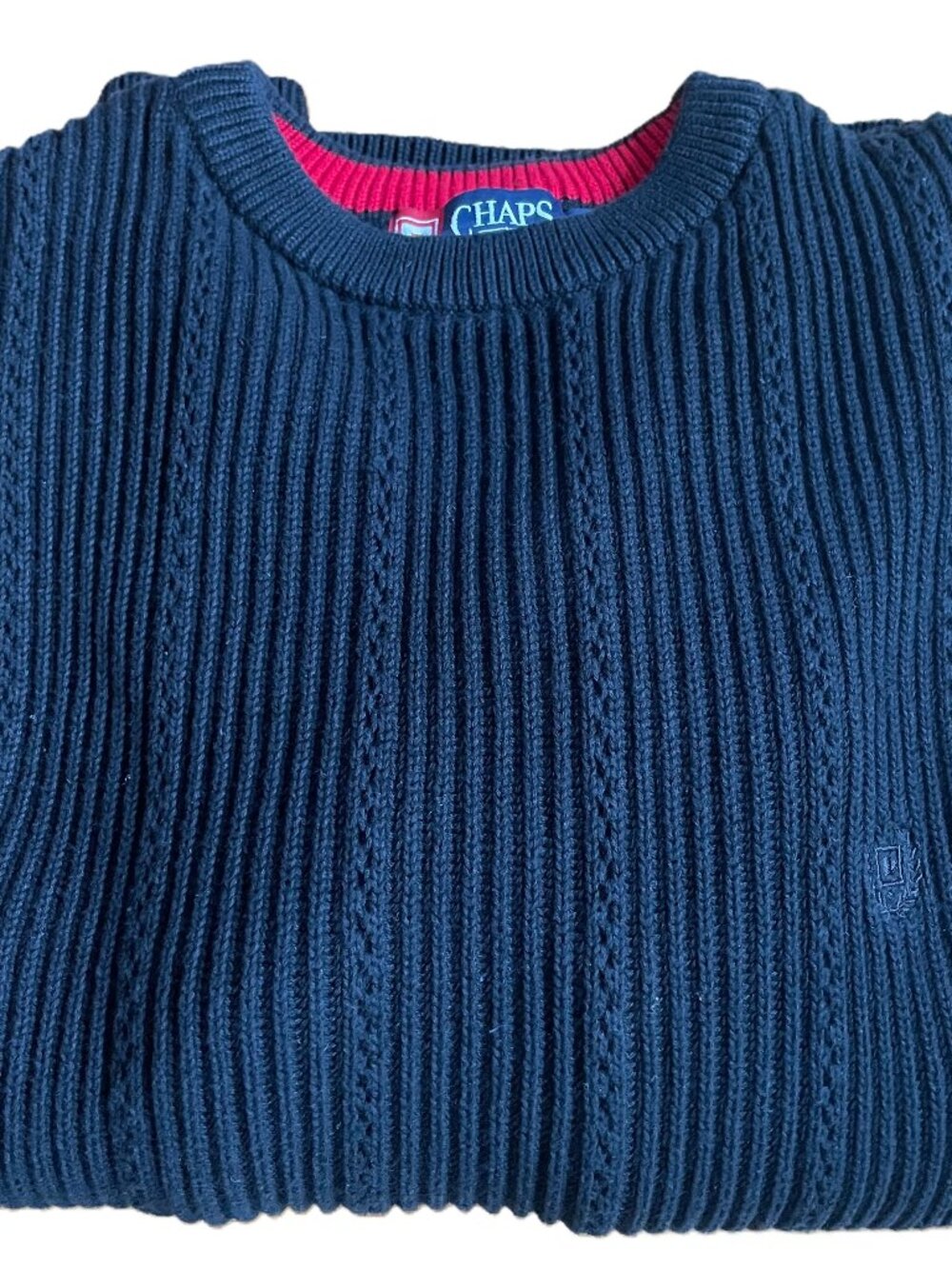 Vintage Chaps Ralph Lauren Cable Cotton Pullover Crewneck Sweater XL Black